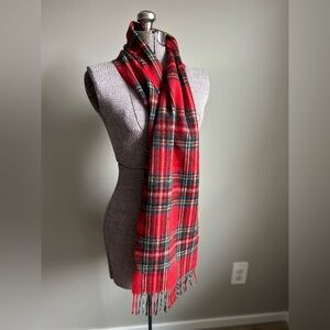 100% Lambswool Edinburgh red Plaid Scarf tartan preppy winter holiday fringe